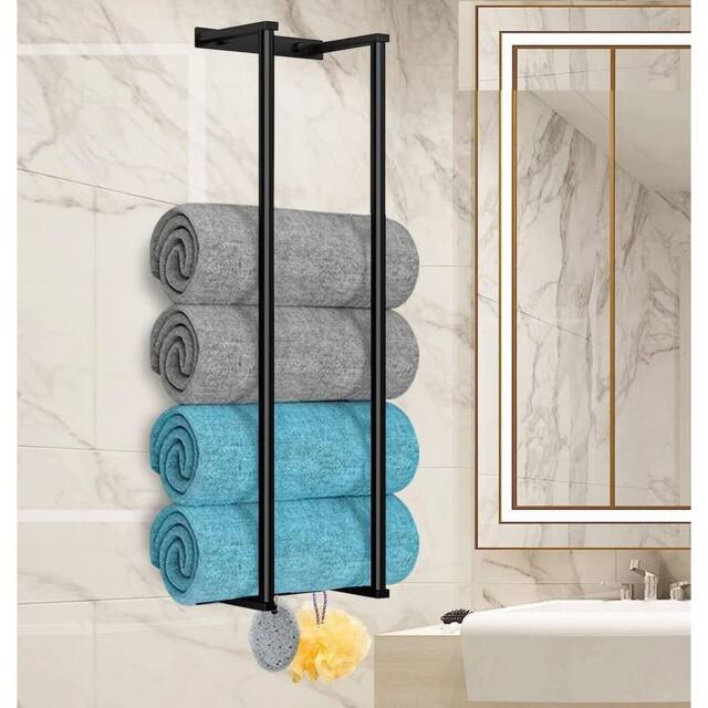 EONLION Wall Mounted Metal Towel Holder Shelf Bathroom Storage in Black - image 1