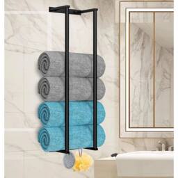 EONLION Wall Mounted Metal Towel Holder Shelf Bathroom Storage in Black - thumbnail 1