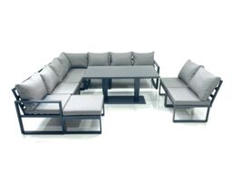 Fimous 10 Seater Outdoor Aluminum Garden Furniture Set Corner Sofa Big Footstool Rising Lifting Dining Table Sets Dark Grey - thumbnail 2