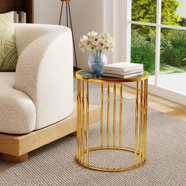 Costway Round Side Table 40cm Sofa End Table Accent Nightstand in Gold - image 1