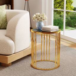 Costway Round Side Table 40cm Sofa End Table Accent Nightstand in Gold