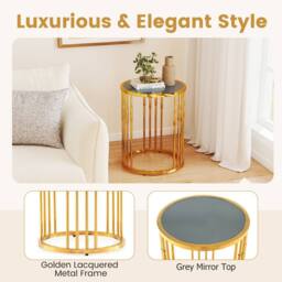 Costway Round Side Table 40cm Sofa End Table Accent Nightstand in Gold - thumbnail 6