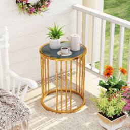 Costway Round Side Table 40cm Sofa End Table Accent Nightstand in Gold - thumbnail 5