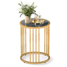 Costway Round Side Table 40cm Sofa End Table Accent Nightstand in Gold - thumbnail 3