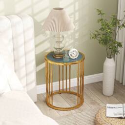 Costway Round Side Table 40cm Sofa End Table Accent Nightstand in Gold - thumbnail 4