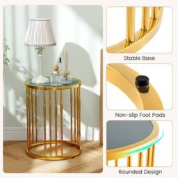 Costway Round Side Table 40cm Sofa End Table Accent Nightstand in Gold - thumbnail 7