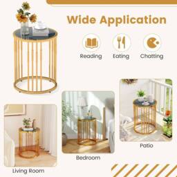 Costway Round Side Table 40cm Sofa End Table Accent Nightstand in Gold - thumbnail 8