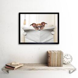 "Artery8 Photo Jack Russell Toilet Reading Newspaper Affiche Framed Art Print in Beige - Size: W12"" x H16""" - thumbnail 2