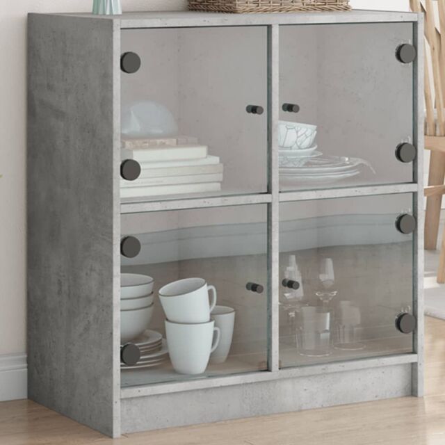 Berkfield Home Side Cabinet with Glass Doors Concrete Grey 68x37x75.5 cm - image 1