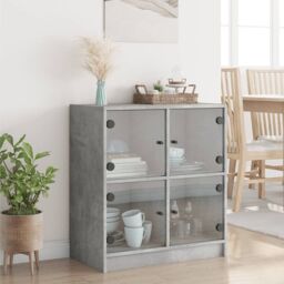 Berkfield Home Side Cabinet with Glass Doors Concrete Grey 68x37x75.5 cm - thumbnail 3