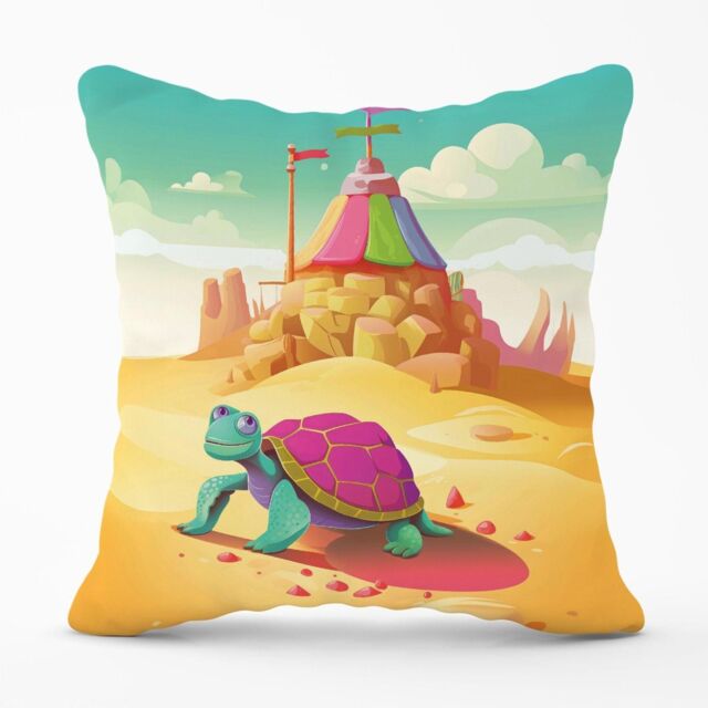 Warren Reed - Designer Turtle On A Beach Holiday Outdoor Cushion in Yellow - Size: 60 cm x 60 cm - image 1