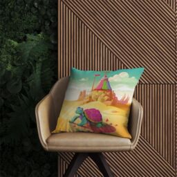 Warren Reed - Designer Turtle On A Beach Holiday Outdoor Cushion in Yellow - Size: 60 cm x 60 cm - thumbnail 2