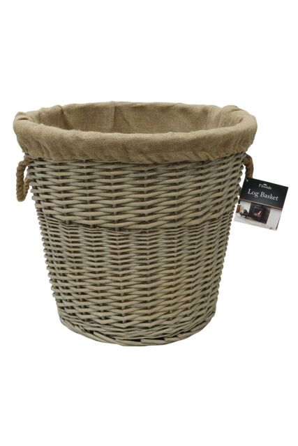 JVL Antique Wash Round Lined Chunky log Basket in Brown - image 1