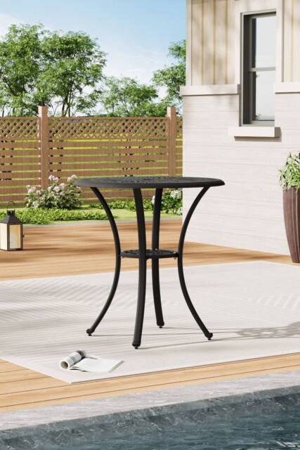 Living and Home Round Cast Aluminum Outdoor Garden Dining Table in Black