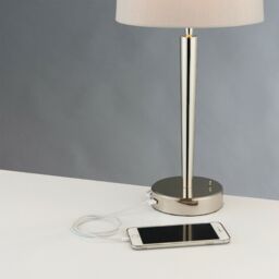 Loops 2 PACK Modern Table Lamp & USB Charger Nickel & Mink Shade Metal Bedside Light in Metallics - thumbnail 5
