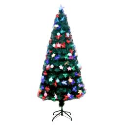 Shatchi 4Ft/120cm Pastel Stars & Baubles Fibre Optic Christmas Tree LED Pre-Lit in Green - Size: 4ft - thumbnail 5