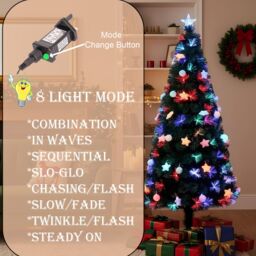 Shatchi 4Ft/120cm Pastel Stars & Baubles Fibre Optic Christmas Tree LED Pre-Lit in Green - Size: 4ft - thumbnail 7