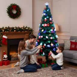 Shatchi 4Ft/120cm Pastel Stars & Baubles Fibre Optic Christmas Tree LED Pre-Lit in Green - Size: 4ft - thumbnail 4