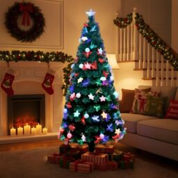 Shatchi 4Ft/120cm Pastel Stars & Baubles Fibre Optic Christmas Tree LED Pre-Lit in Green - Size: 4ft - thumbnail 3
