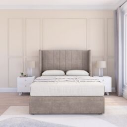 "Sloomy Falcon Plush Wingback Bed Set, 2 Drawers & 54"" Floor Standing Headboard in Stone - Size: Small Double" - thumbnail 2