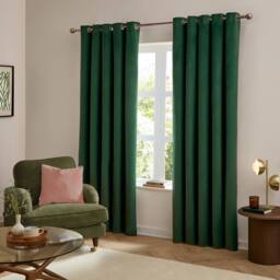 Furn The Ultimate Velvet Room Darkening Eyelet Curtain Pair in Emerald - Size: 168 cm width x 229 cm drop - thumbnail 2