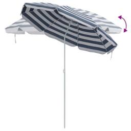 Berkfield Home Beach Parasol with Aluminium Pole Blue & White 240 cm - thumbnail 7