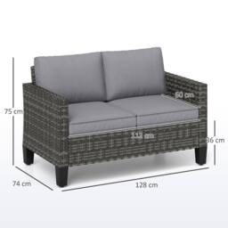 OUTSUNNY Rattan Sofa with Cushions, 2 Seater Garden Furniture, Dark Grey - thumbnail 3