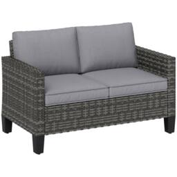 OUTSUNNY Rattan Sofa with Cushions, 2 Seater Garden Furniture, Dark Grey - thumbnail 2