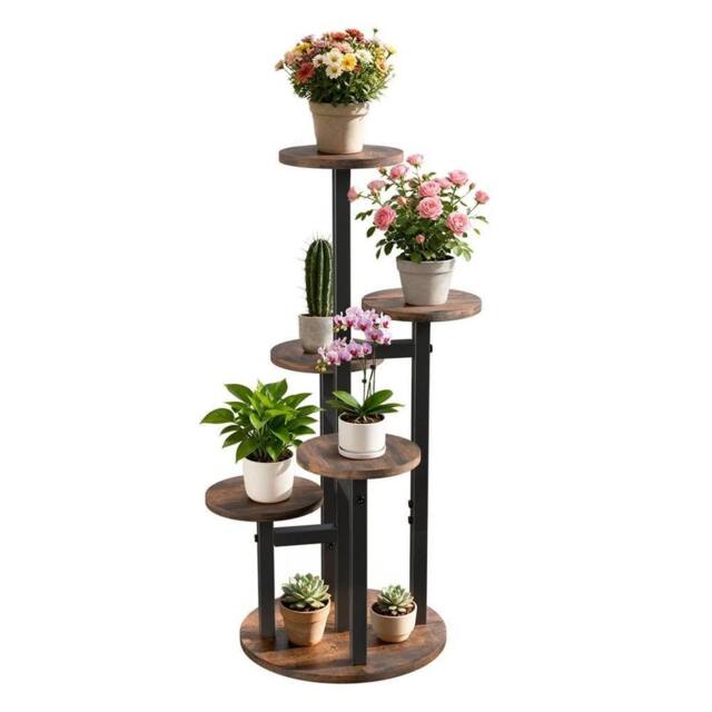 Kelvenix 6 Tier Round Plant Stand Flower Shelf Corner Pots in Brown - image 1