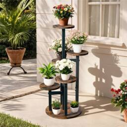 Kelvenix 6 Tier Round Plant Stand Flower Shelf Corner Pots in Brown - thumbnail 5