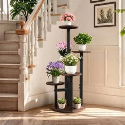 Kelvenix 6 Tier Round Plant Stand Flower Shelf Corner Pots in Brown - thumbnail 3