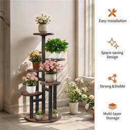Kelvenix 6 Tier Round Plant Stand Flower Shelf Corner Pots in Brown - thumbnail 4