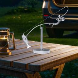VOGREX Kinetic Fishing Sculpture - The Fisherman Balancing Art, Home Decor in Silver - thumbnail 3