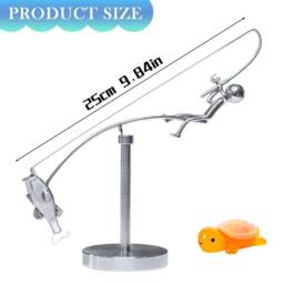 VOGREX Kinetic Fishing Sculpture - The Fisherman Balancing Art, Home Decor in Silver - thumbnail 2
