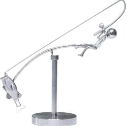 VOGREX Kinetic Fishing Sculpture - The Fisherman Balancing Art, Home Decor in Silver - thumbnail 1