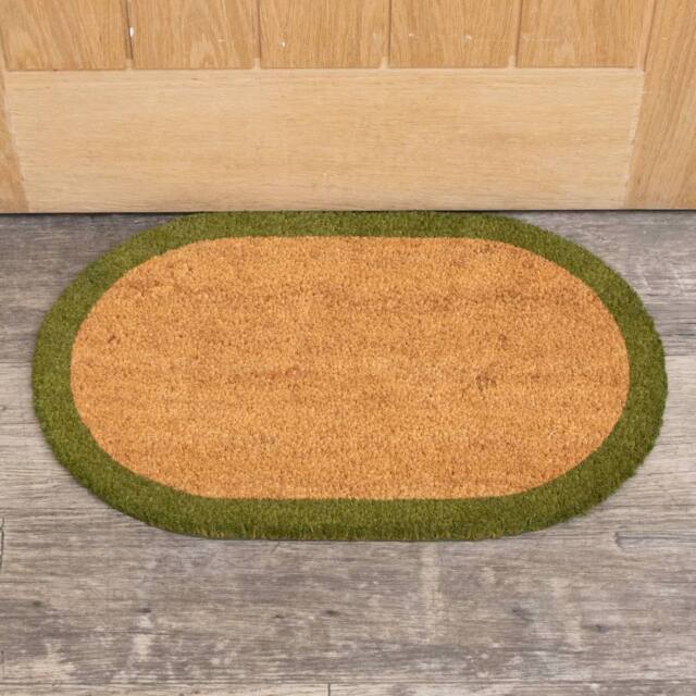 Melody Maison Natural Oval Coir Door Mat With A Green Border in Light Brown - image 1