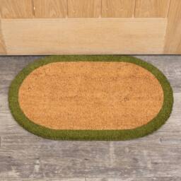 Melody Maison Natural Oval Coir Door Mat With A Green Border in Light Brown - thumbnail 2