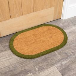 Melody Maison Natural Oval Coir Door Mat With A Green Border in Light Brown - thumbnail 6