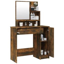 Berkfield Home Beautiful Dressing Table with Mirror Smoked Oak 86.5x35x136 cm in Brown - thumbnail 5