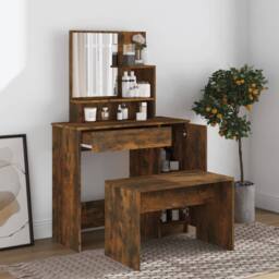 Berkfield Home Beautiful Dressing Table with Mirror Smoked Oak 86.5x35x136 cm in Brown