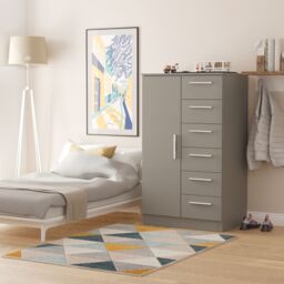 Ready Assembled 2 U Trent 1 Door 5 Drawer Kids Robe (Ready Assembled) in Dark Grey - Size: Large - thumbnail 1