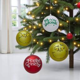 Garden Greatness Set Of 4 Giant Hanging Grinch Baubles in Green - Size: 1 Pack