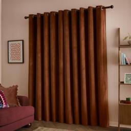 Furn The Ultimate Velvet 100% Blackout Plain Eyelet Curtain Pair in Terracotta - Size: 229 cm width x 229 cm drop - thumbnail 6