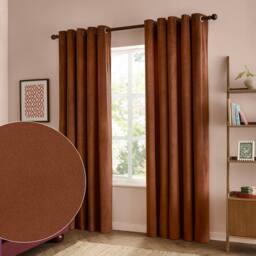 Furn The Ultimate Velvet 100% Blackout Plain Eyelet Curtain Pair in Terracotta - Size: 229 cm width x 229 cm drop