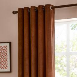 Furn The Ultimate Velvet 100% Blackout Plain Eyelet Curtain Pair in Terracotta - Size: 229 cm width x 229 cm drop - thumbnail 4