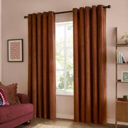 Furn The Ultimate Velvet 100% Blackout Plain Eyelet Curtain Pair in Terracotta - Size: 229 cm width x 229 cm drop - thumbnail 5
