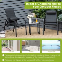 Costway 3-Piece Patio Bistro Furniture Set Outdoor Coffee Table Stackable Chairs Set in Black - thumbnail 6