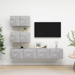Berkfield Home 4 Piece TV Cabinet Set Concrete Grey Engineered Wood - thumbnail 1