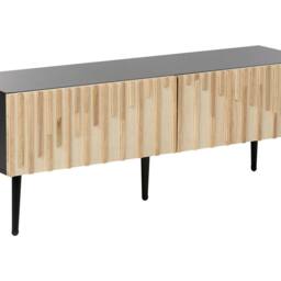 Wyld and Coco TV Stand - Black MDF Frame Rubberwood Doors Iron Legs in Brown - thumbnail 2