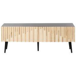 Wyld and Coco TV Stand - Black MDF Frame Rubberwood Doors Iron Legs in Brown - thumbnail 4